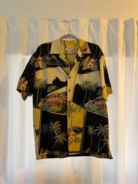 Tori Richard Black & Yellow Tropical Hawaiian Button-Down Shirt